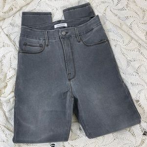 Good American jeans 10” high rise gray denim soft sheen EUC like new 4 / 27